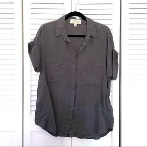 Cloth & Stone Linen Dark Gray Short Sleeve Blouse